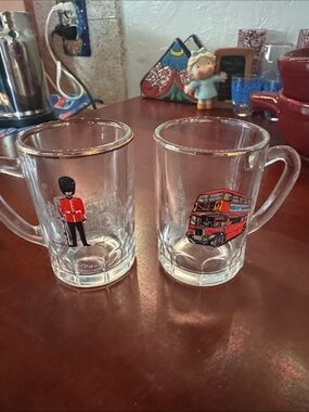 Two shot glass or toothpick holder Red London Motif - made in France